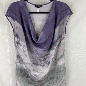 St. John Floral Silk Drape Neck Top Gray & Lavender Size Medium
